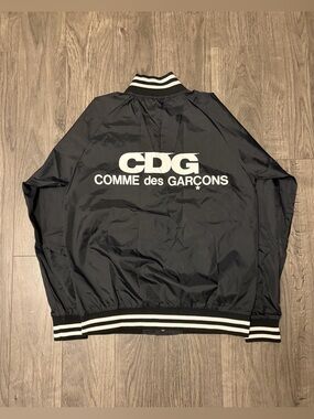 Comme des Garçons Black Bomber Jacket with White CDG Logo